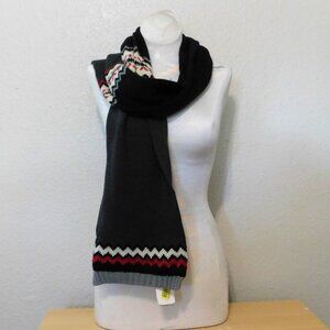 Madison 88 Chevron Knit Scarf Black Gray Multicolor Zigzag New With Tag